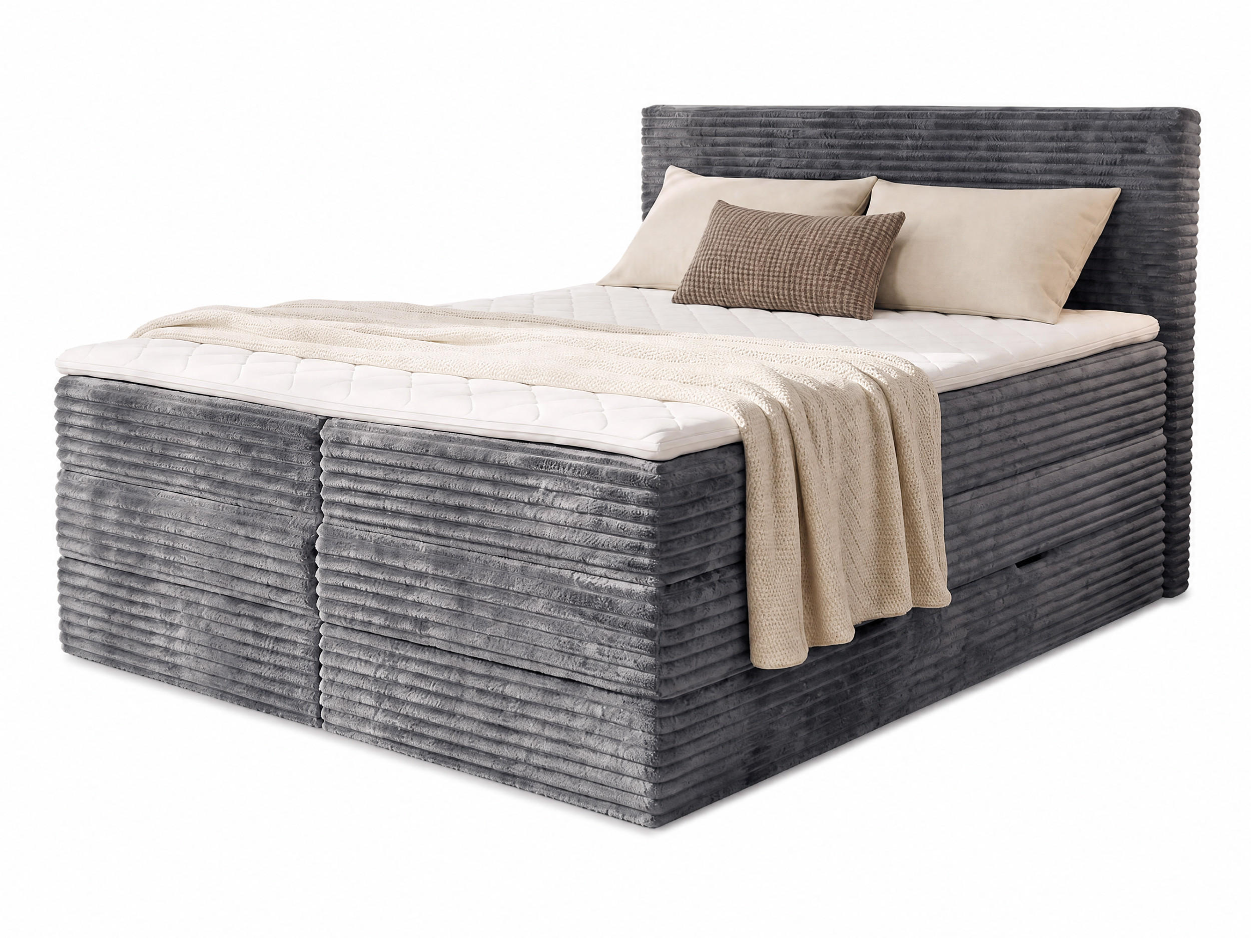 BOXSPRINGBETT Mollo Max - 140x200 - dunkelgrau (Tilia 90, Cord) - Dunkelgrau/Schwarz, Holz/Holzwerkstoff (140/200cm) - Sofnet