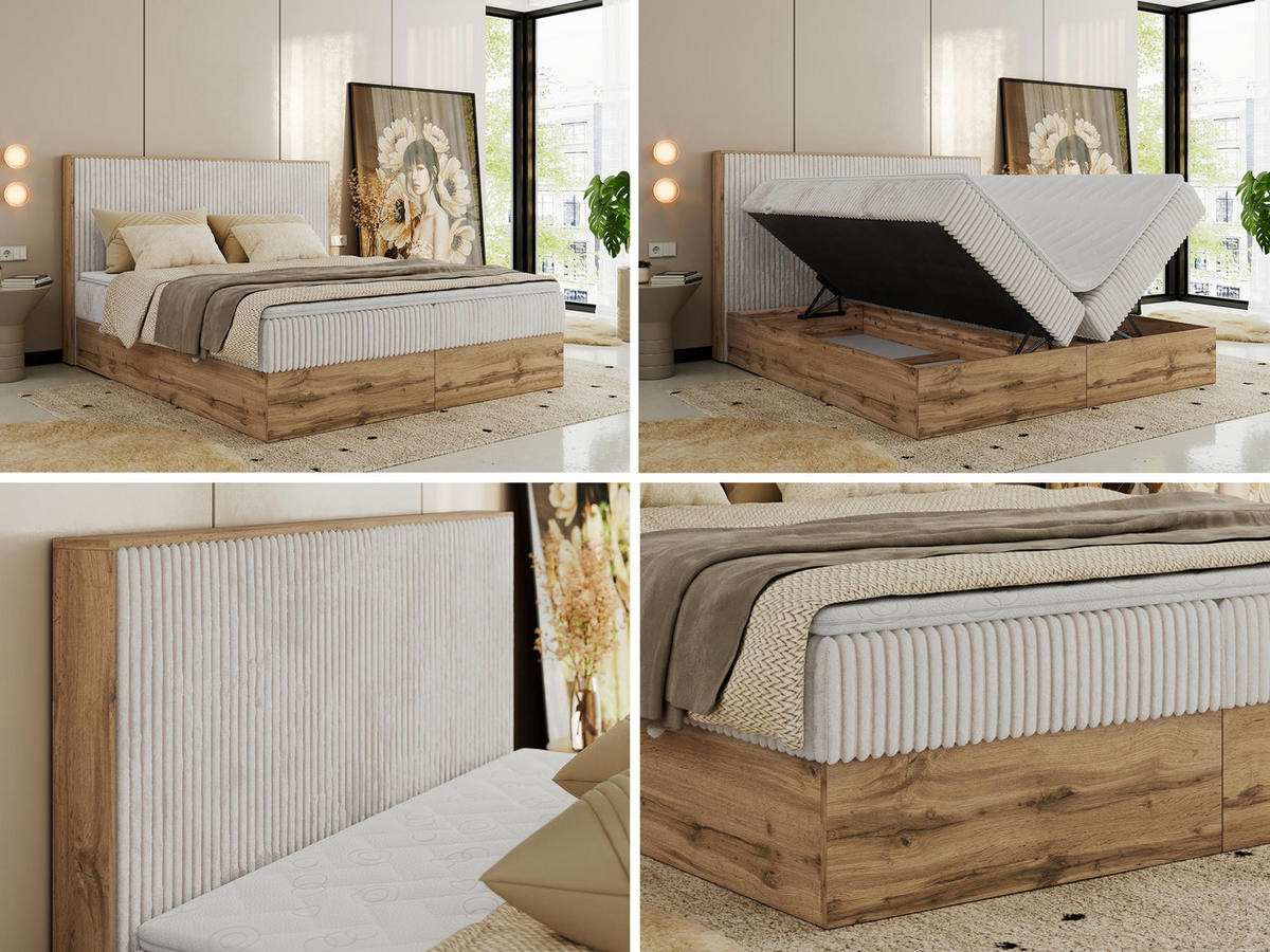 BOXBETT WOOD CLASSIC 180/200 - Beige Cord - H3 - Beige, Textil (180/200cm) - MKS