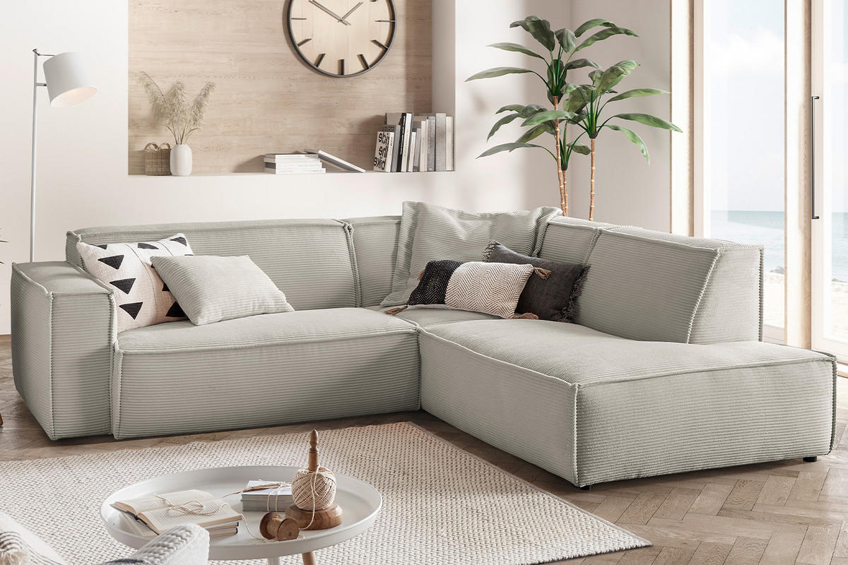 ECKSOFA SAMU Steingrau Cord - Greige/Schwarz, Textil (254/224cm) - KAWOLA