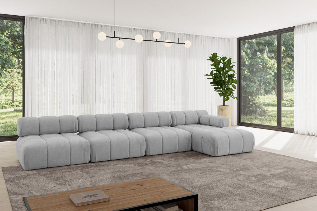 ECKSOFA modulares Sofa Razon-L3 - 380x160x70 cm Hellgrau Velours - Hellgrau, Holzwerkstoff/Textil (380/160cm) - ALTDECOR