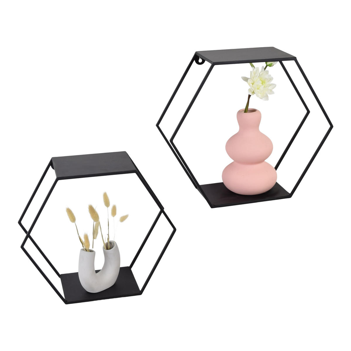 WANDBOXEN Hexagon Schwarz 2er-set - Schwarz, Metall (41/36/15cm) - LOFT42