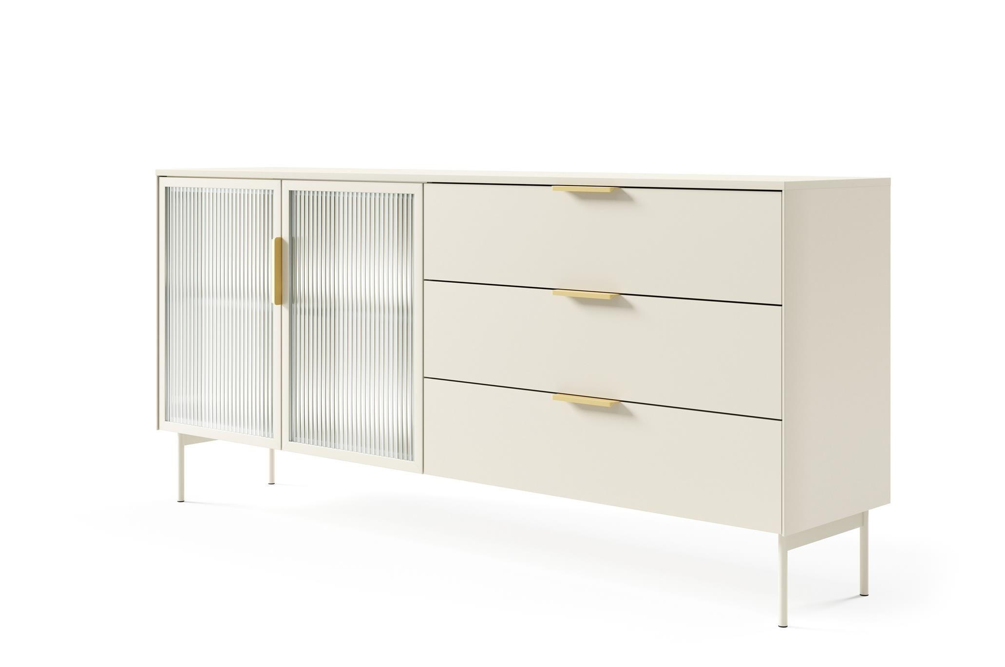 SIDEBOARD Ilumi Kaschmir, Zweitürig mit Schubladen und LED - Kaschmir, Holzwerkstoff (181/83/39cm) - Bettso