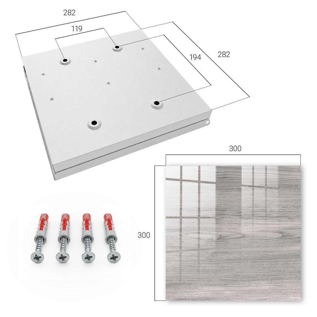 SCHLÜSSELBOX Weiß 30x30 cm – Türöffnung nach rechts - Graues Holz - Grau, Metall (30/30/5cm) - TULUP