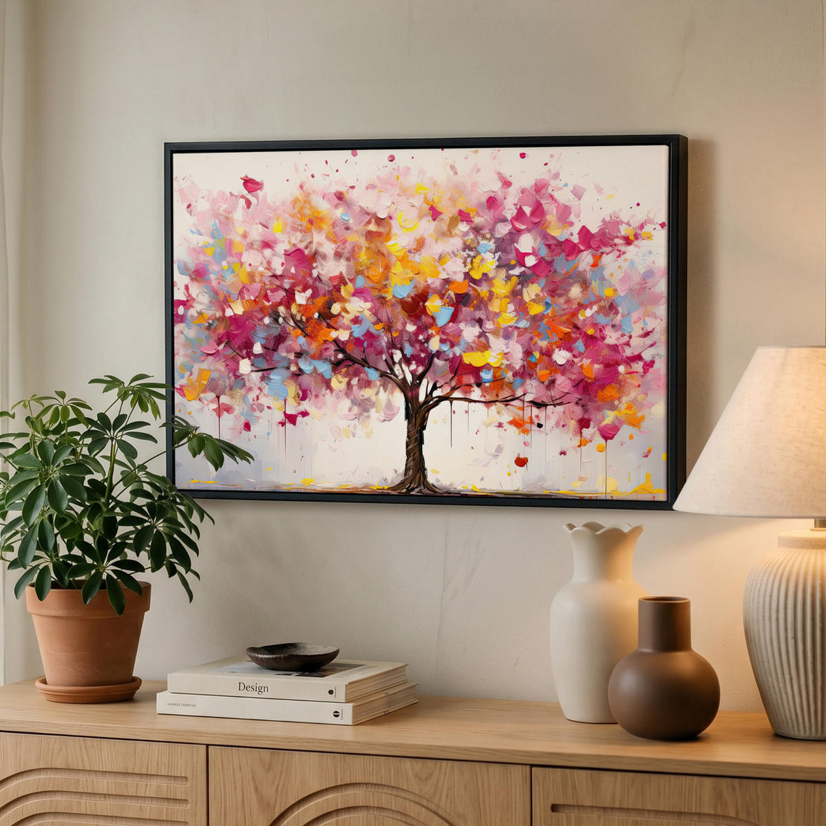LEINWAND Bilder mit Rahmen - Aquarell - Baum - Kunst - Abstrakt - 60x40 - Multicolor, Textil (60/40cm) - MuchoWow