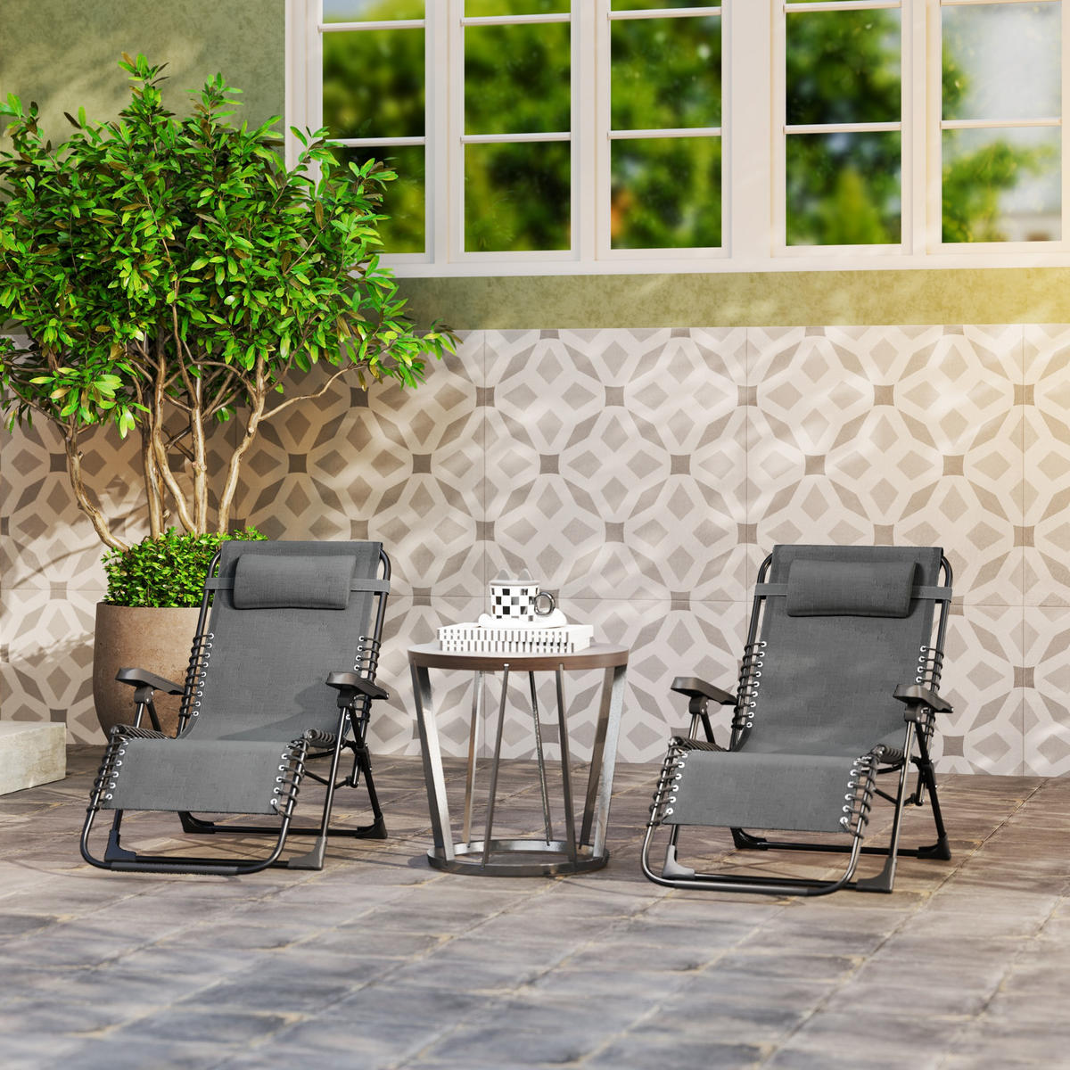 SONNENLIEGE 2er-Set DE-15656 5-fach verstellbar, klappbar Grau - Grau, Metall (65/112/90cm) - ComfortXL
