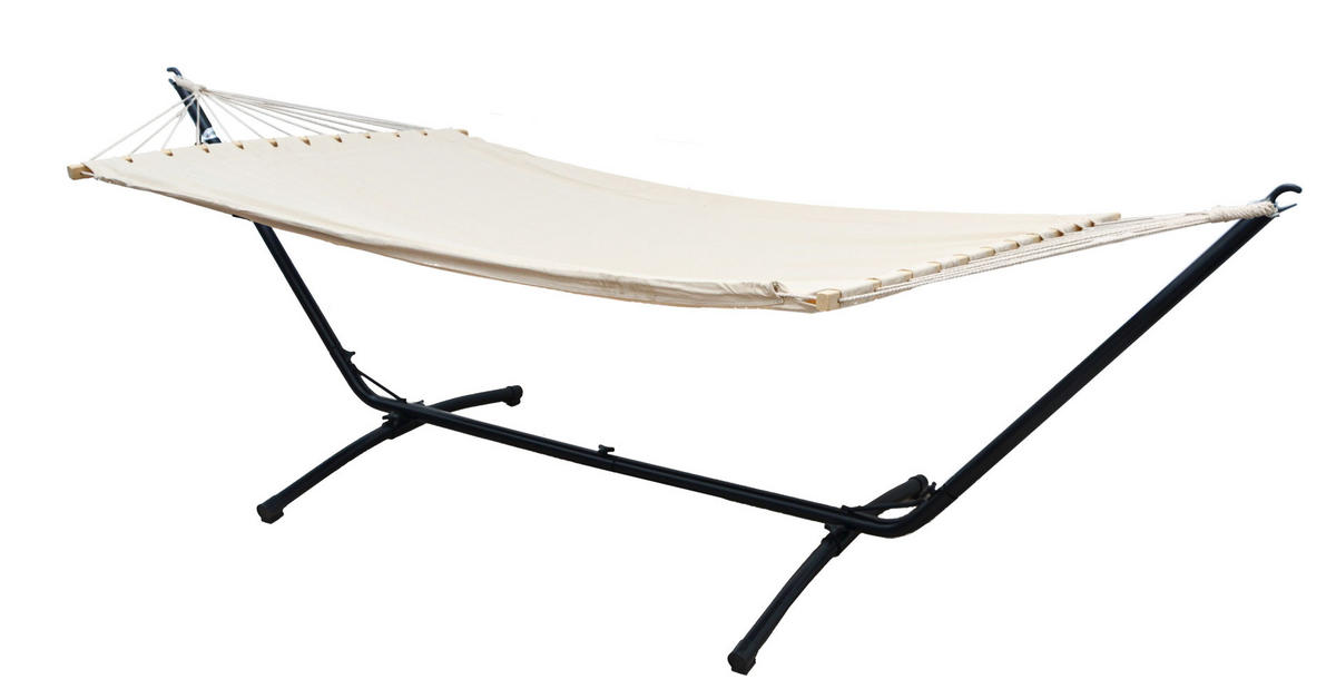 XL HÄNGEMATTE mit Gestell 310/100 cm, Beige/Schwarz - Schwarz, Metall (100/96/310cm) - Amanka
