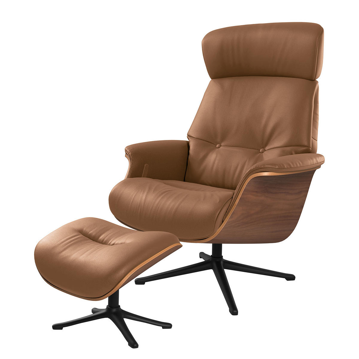 SESSEL - manuell verstellbar - Schwarz/Braun, Leder/Metall (83/110/88cm) - home24