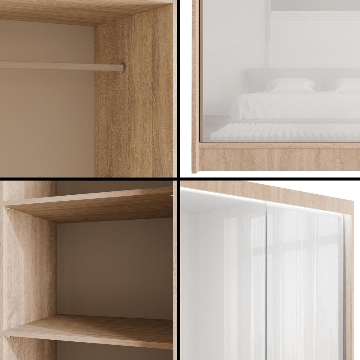 KLEIDERSCHRANK PEKA mit LED - 120 cm - Sonoma Eiche|Weiß - Weiß/Sonoma Eiche, Holzwerkstoff (120/215/61cm) - ALTDECOR