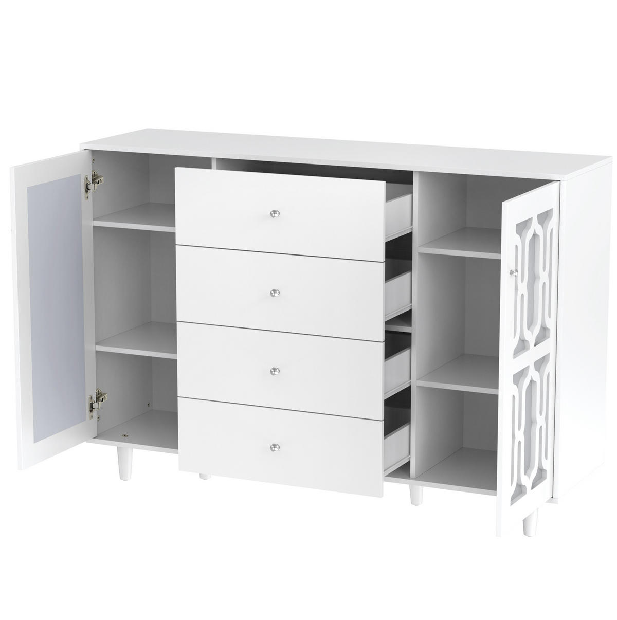 KOMMODE aus MDF 147,5x40x102cm in Weiß mit Spiegeloberfläche - Weiß, Holzwerkstoff (147.5/102/40cm) - Modfu