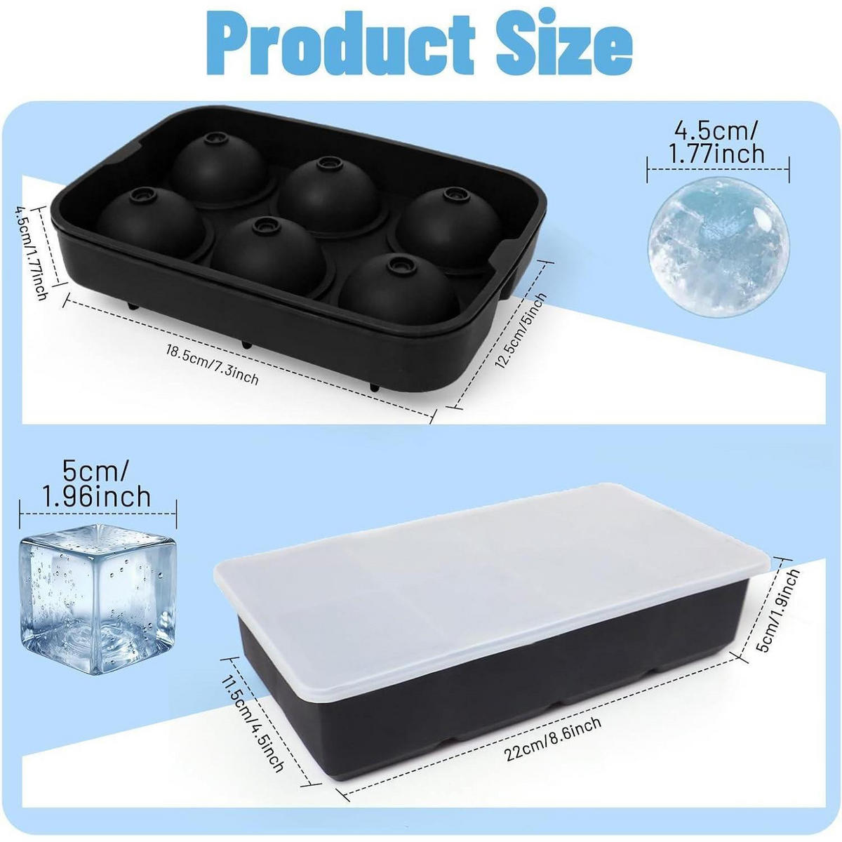 EISWÜRFELFORM Silikon 2er Set mit Deckel BPA-frei - Schwarz, Kunststoff (1/1/1cm)