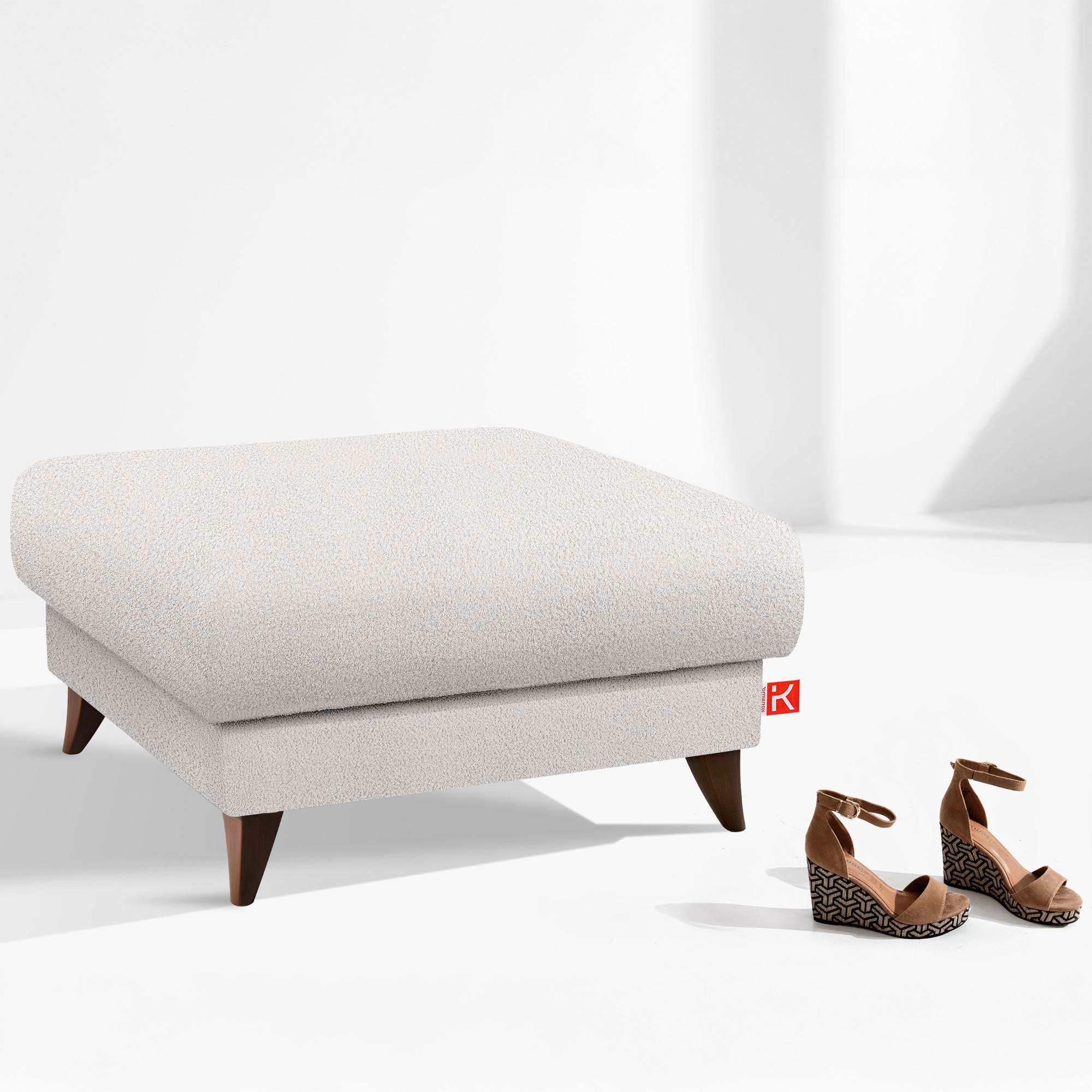 HOCKER GUSTAVO Bouclé, Weiß - Weiß, Holz/Holzwerkstoff (92/49/92cm) - KONSIMO®