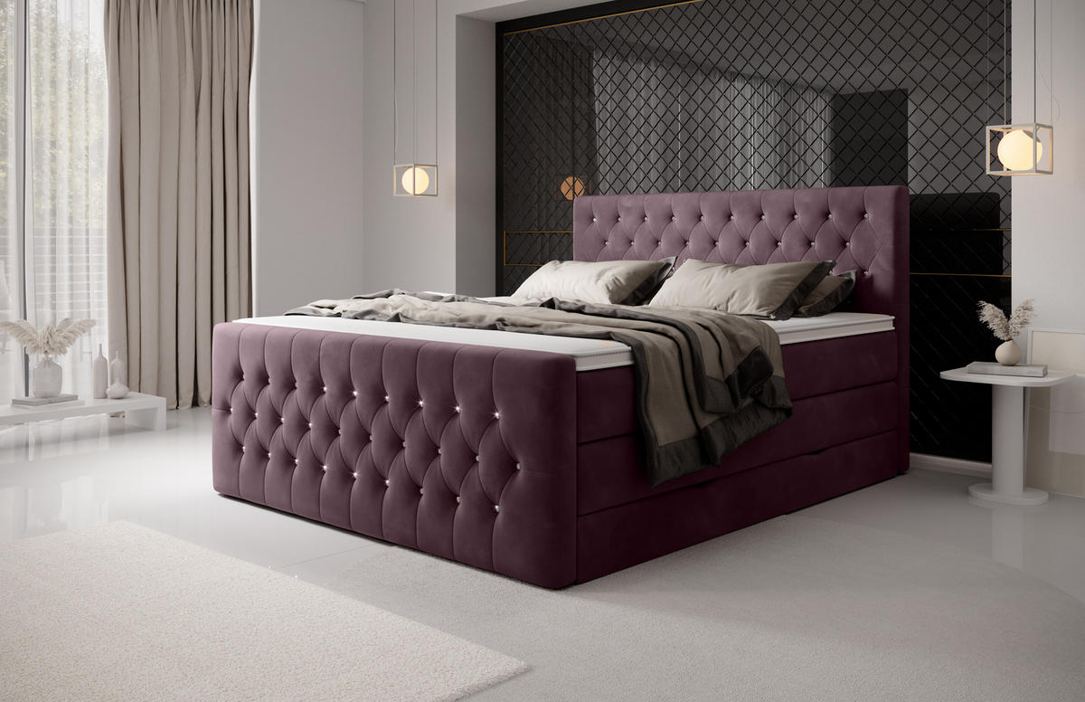 BOXSPRINGBETT Sira Lila 160/200 cm H2/H3 Samt - Lila, Textil (160/200cm) - wonello