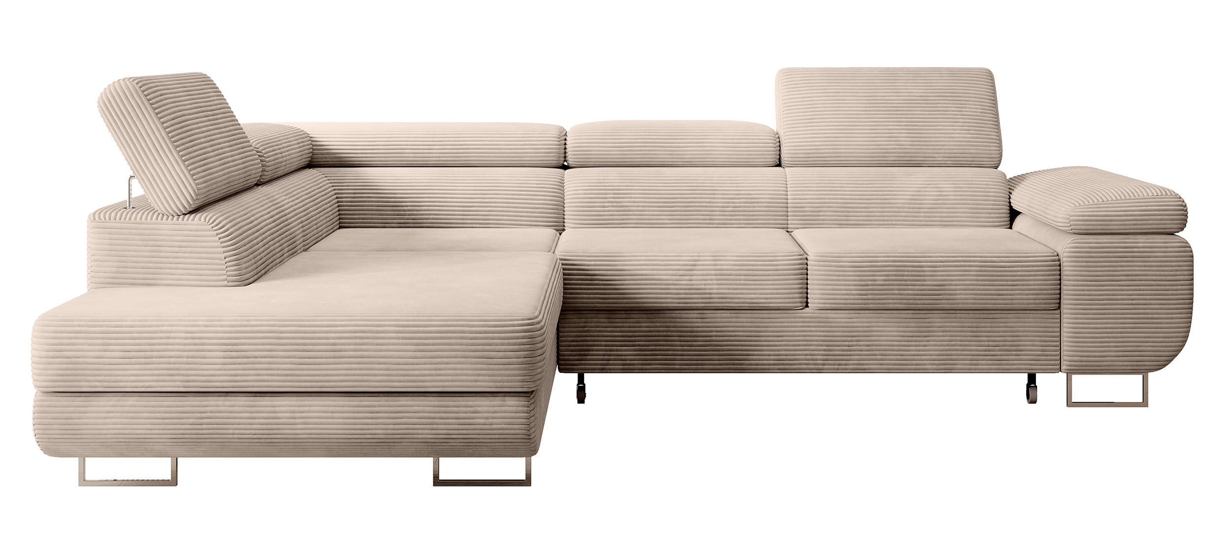 ECKSOFA Stevil Dunkelbeige Cordbezug - Silberfarben/Mokka, Textil/Metall (275/203cm) - Selsey