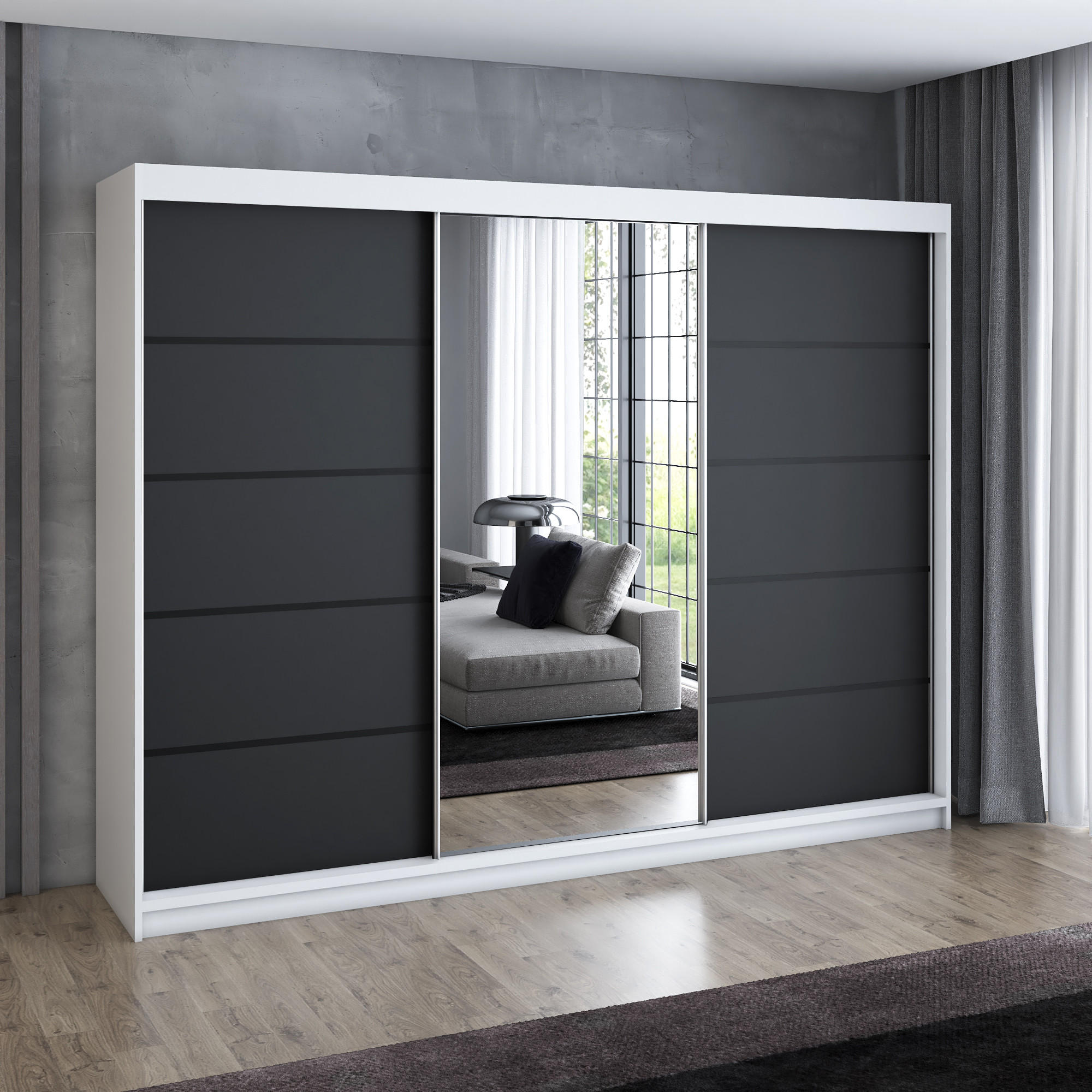 SCHWEBETÜRENSCHRANK 200 cm VILANO 2 Farbe: Weiß, Schwarz - Schwarz/Weiß, Holzwerkstoff (200/215/59.5cm) - A&J MöbelLand
