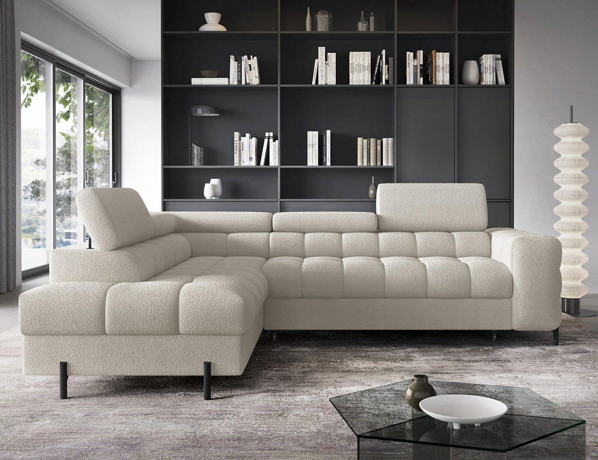 WOHNLANDSCHAFT FERUCCE Ecksofa L-Form – Polsterecke mit Schlaffunktion, Bettkasten & verstellbaren Kopfstützen 276 cm - Hellgrau, Kunststoff (276/200cm) - Wohnideebilder