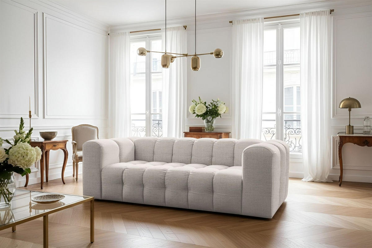 SOFASET Solvie 3-3 In Moly - Creme, Holzwerkstoff/Textil (230/75/106cm) - Fun Möbel