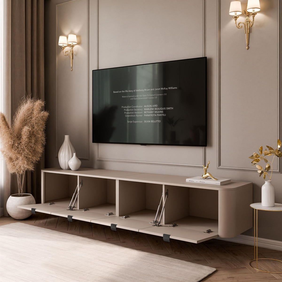 TV-HÄNGESCHRANK CELESTE mit LED-Beleuchtung, Schwarze Griffe - Kaschmir, Holzwerkstoff (200/33.5/40cm) - Lookway