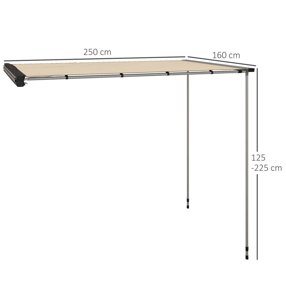 SONNENSEGEL für Wohnwagen aus Oxford und Aluminium Khaki - Beige, Textil (250/160cm) - Outsunny