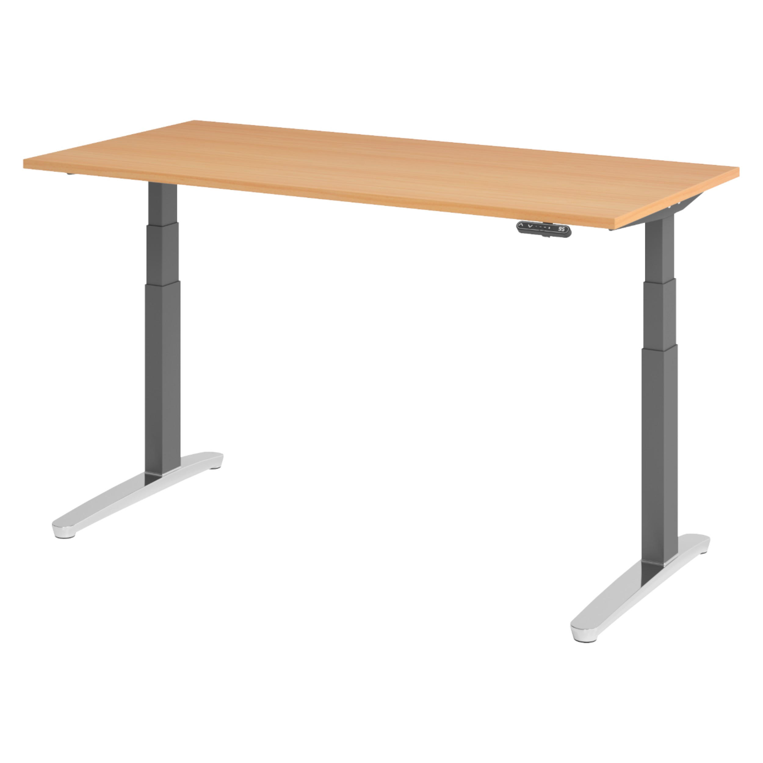 SCHREIBTISCH elektrisch XBHM 80/160/74 cm in Buchefarben/Graphitfarben/Alu poliert - Buchefarben/Graphitfarben, Holzwerkstoff (80/160/74cm) - bümö