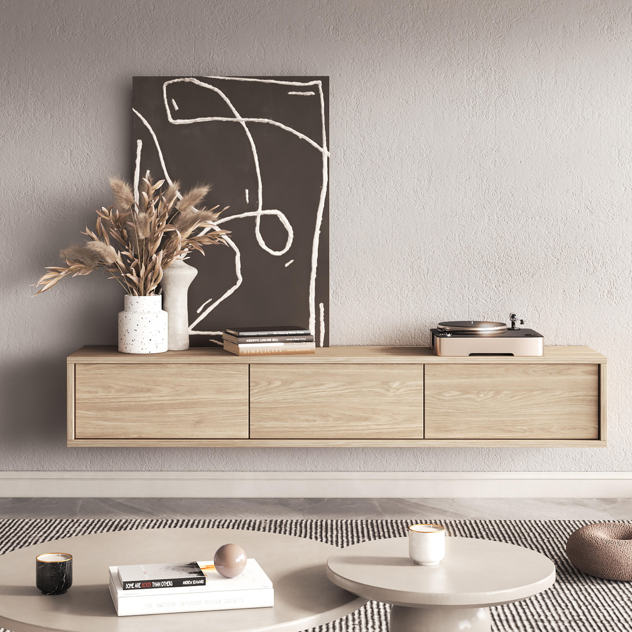 LOWBOARD LIVIA 180x36x32 cm mit 3 Türen Eichefarben - Eichefarben, Holzwerkstoff (180/32/36cm) - MASSENO