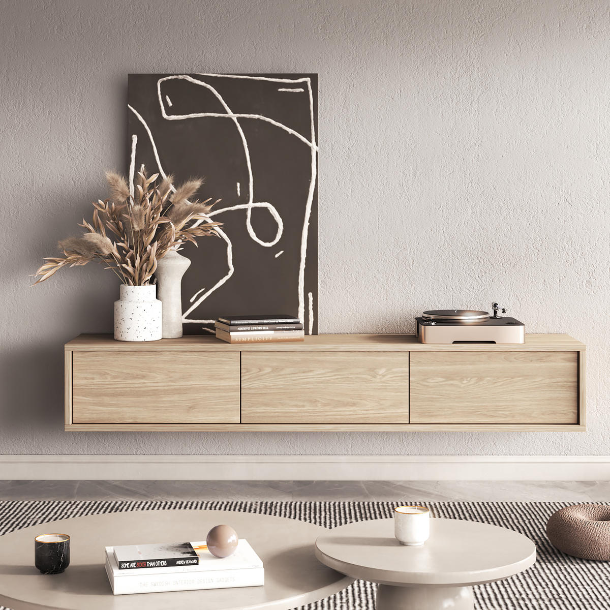 LOWBOARD LIVIA 180x36x32 cm mit 3 Türen Eichefarben - Eichefarben, Holzwerkstoff (180/32/36cm) - MASSENO