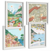 BILDER SET 4er Set - 50x50 cm & 40x60 cm Weißer Rahmen - Pastellfarbene Küstenhäuser - Weiß, Kunststoff (50/50cm) - TULUP