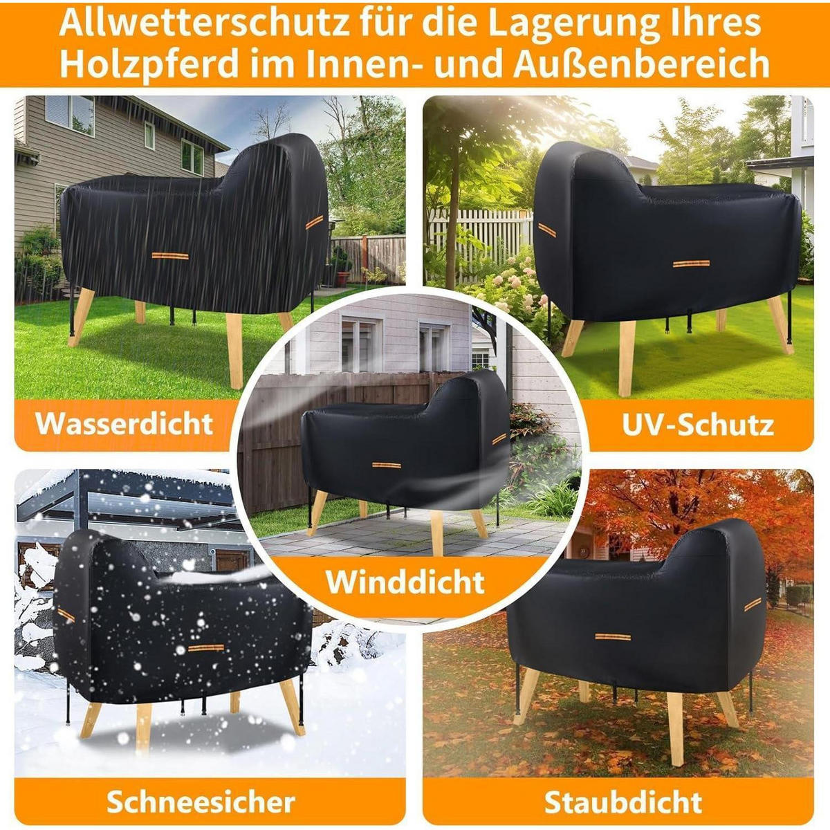 SCHUTZHÜLLE Holzpferd 160 x 110 x 70 cm 420D Oxford Schwarz - Schwarz, Textil (70/110/160cm)