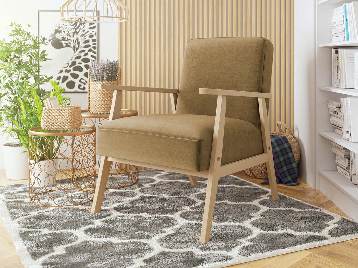 SESSEL Retro - Hellbraun/Naturfarben, Holz/Textil (59/76/67cm) - MIRJAN24