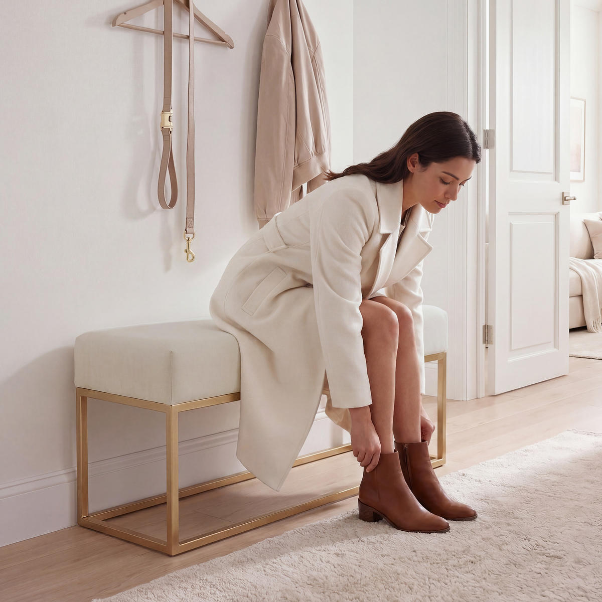 POLSTERBANK STELLA 90 cm Metallgestell, Gold / Beige - Beige/Goldfarben, Textil/Metall (90/44/30cm) - Idohome