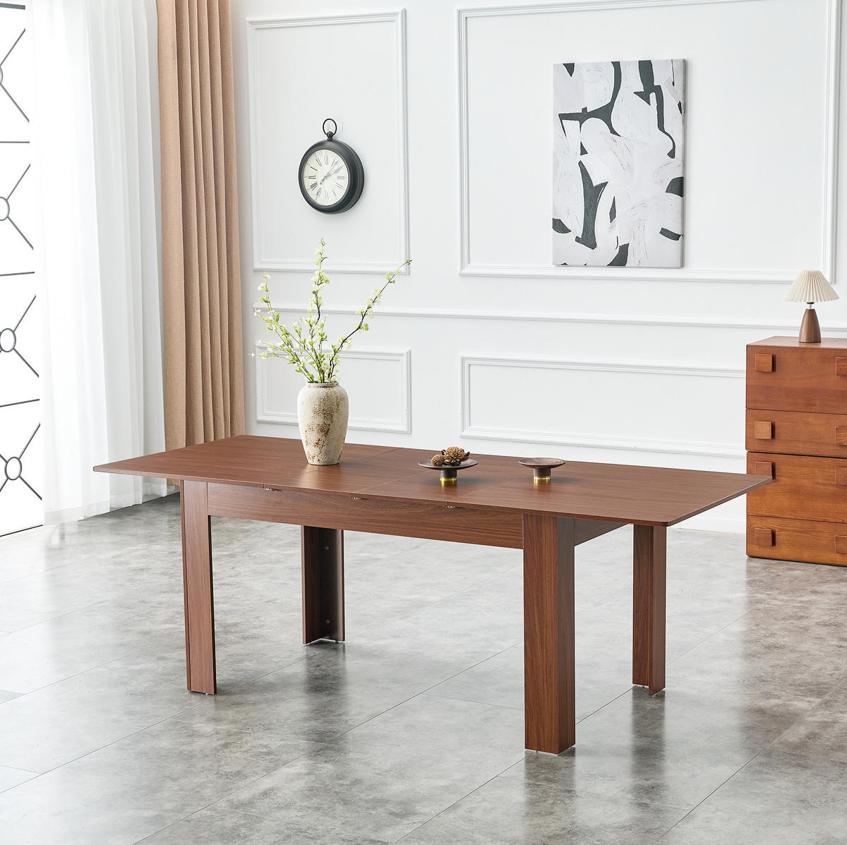 ESSTISCH ausziehbar in Walnussoptik aus MDF mit Klappverlängerung,220/88.5/77 cm - Walnussfarben, Holzwerkstoff (88.5/220/77cm) - BEAOK
