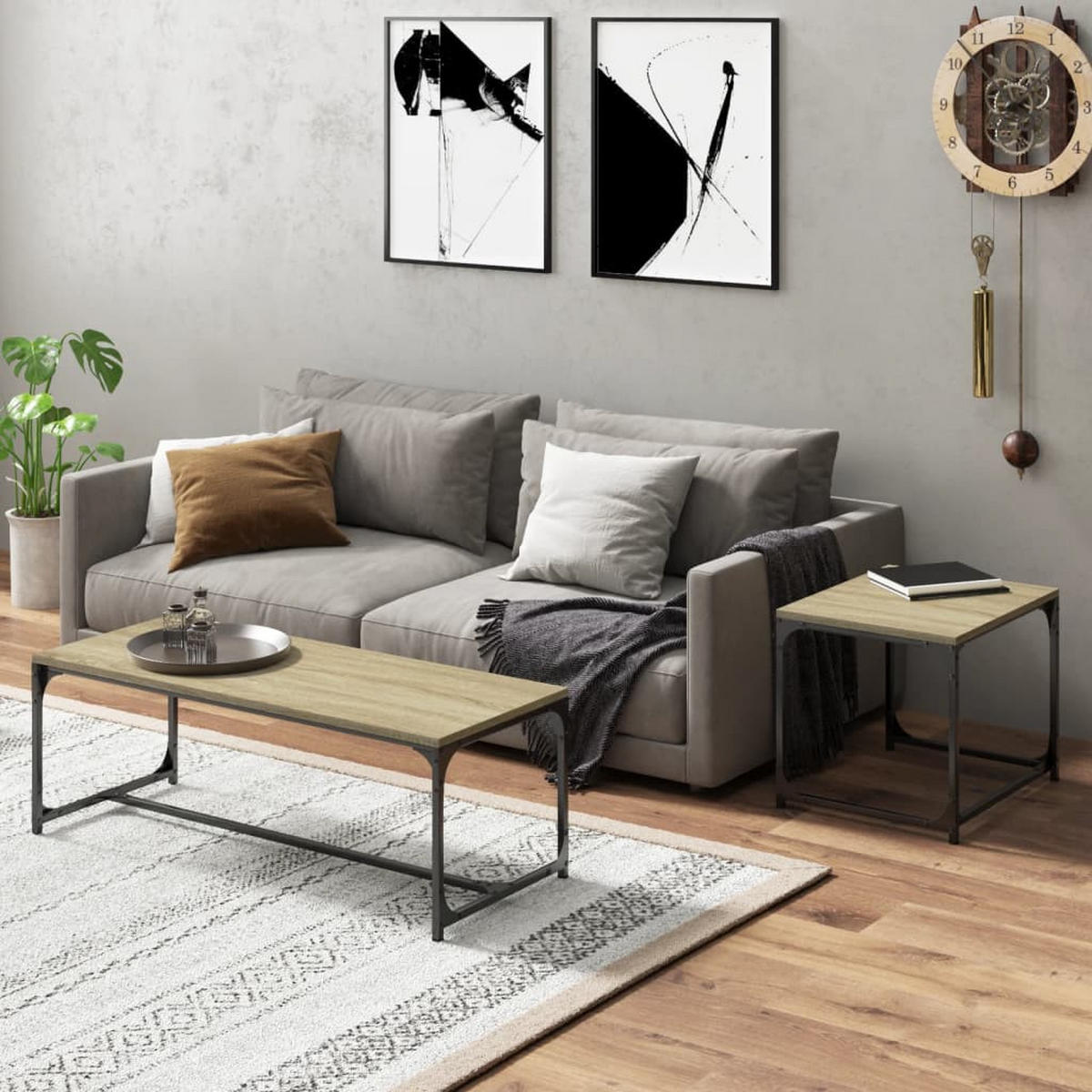 COUCHTISCHE 2 Stk. Sonoma-Eiche Holzwerkstoff - Braun, Holzwerkstoff (100/50/40cm) - furnicato