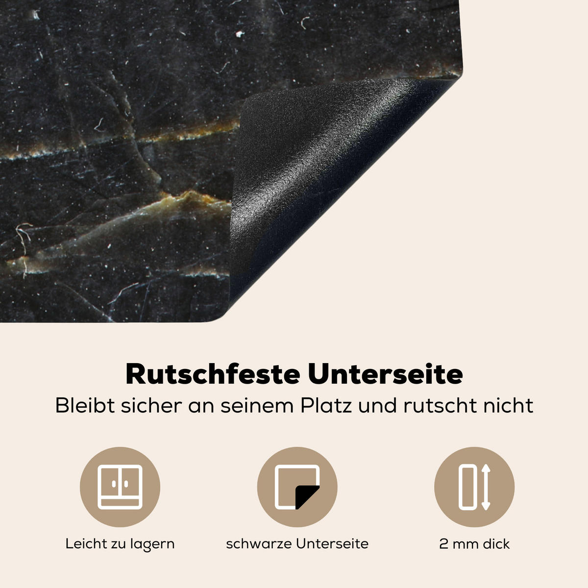 HERDABDECKPLATTE Marmor - Schwarz - Gold - Grau - Marmorstruktur Induktionsmatte 78x78 cm - Goldfarben, Kunststoff (78/78/0.2cm) - MuchoWow