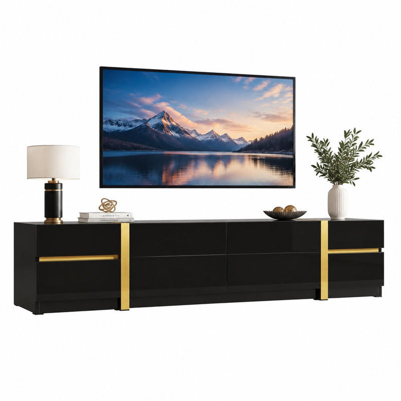 TV-SCHRANK mit 4 Schubladen und 2 Türen 180 x 40 cm Schwarz Hochglanz - Schwarz, Holzwerkstoff (40/38/180cm) - Beauniv