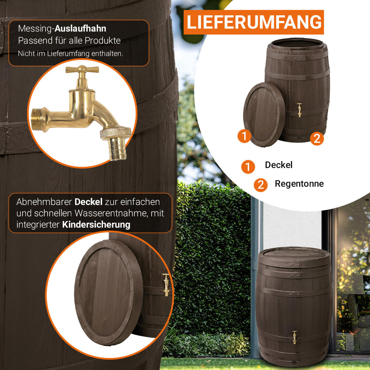 REGENFASS 420 L, braun - Braun, Kunststoff (78/105/78cm) - GARANTIA