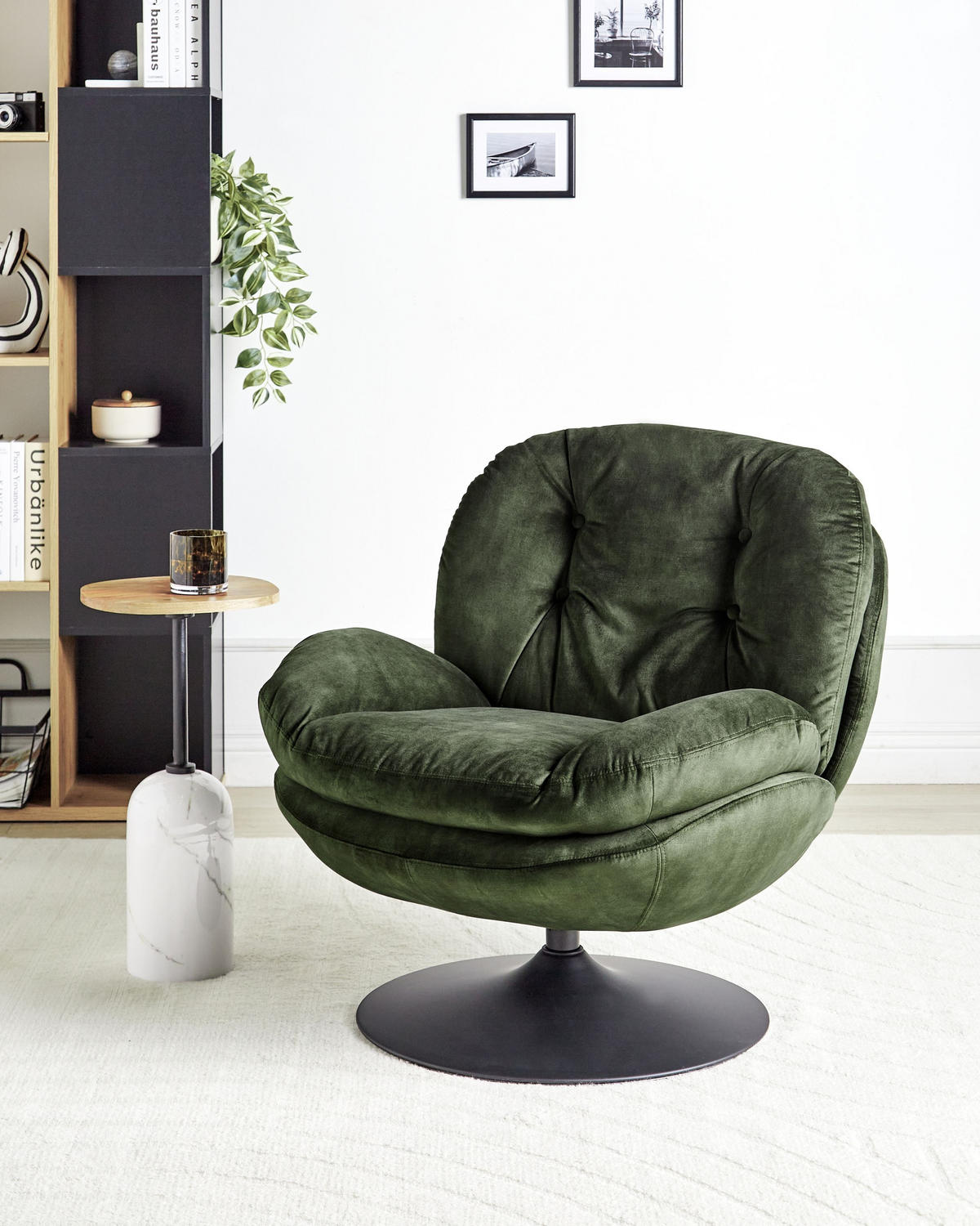 SNURRFÅTÖLJ grön Nolvik - Mörkgrön/Svart, Textil (82/82/85cm) - Beliani