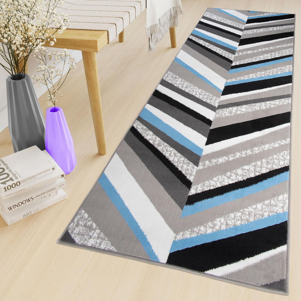 LÄUFER MAYA Blaugrau 100/600 cm - Blaugrau, Textil (100/600cm) - Tapiso