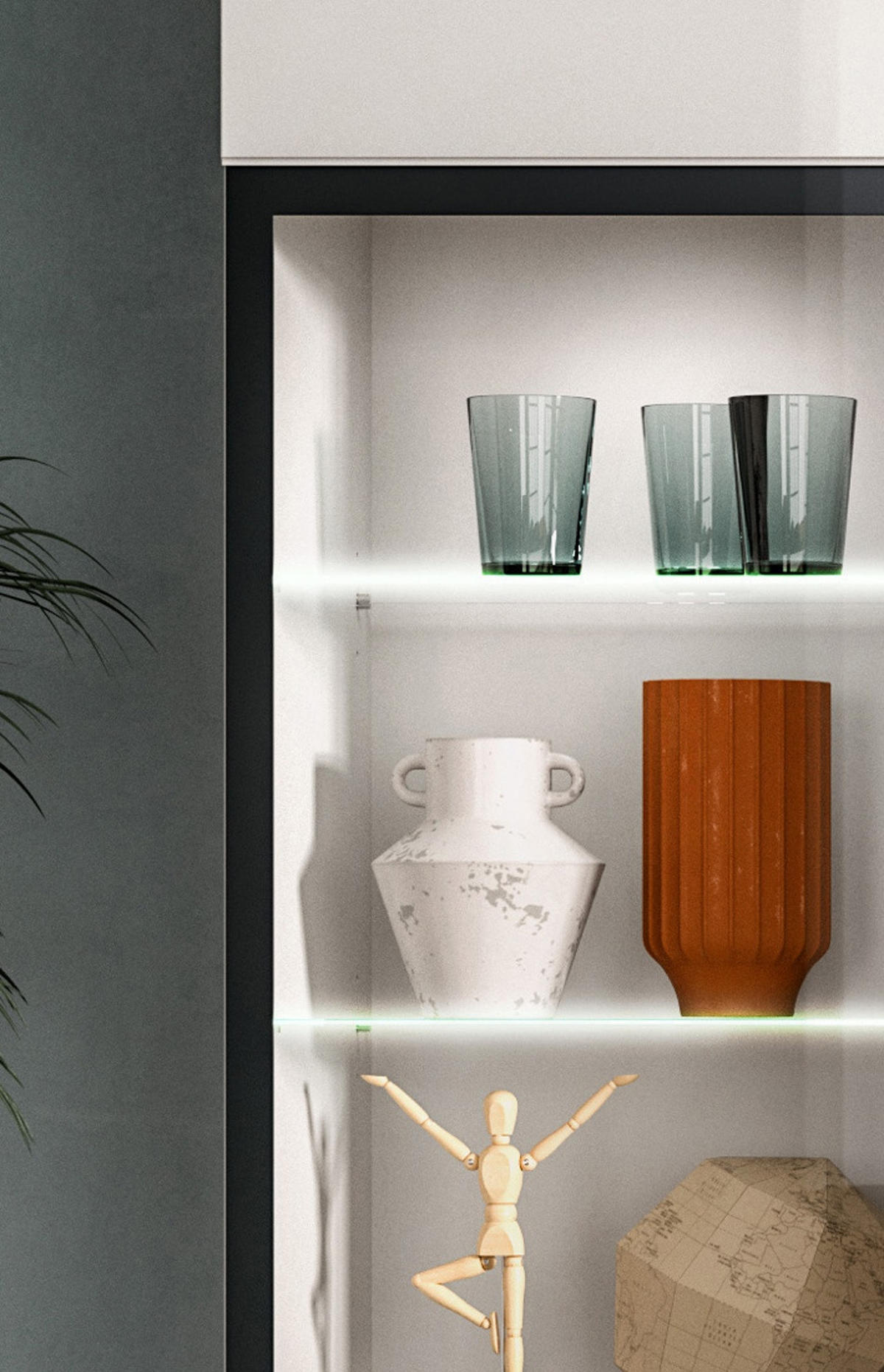 WOHNWAND weiß Hochglanz 4-teilig 280 cm, Schrankwand mit 2 Vitrinen - Weiß Hochglanz/Silberfarben, Glas/Holzwerkstoff (280/160/41cm) - Inn.Furn