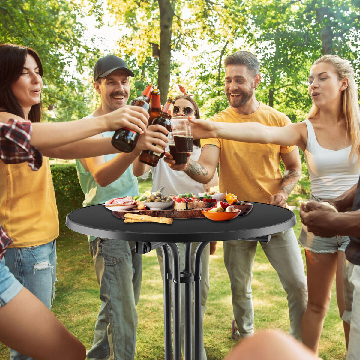 STEHTISCH Eren,bodenschonende Kunststofffüße & Ausgleichsschraube,schwarz - Schwarz, Textil (80/80/110cm) - tectake
