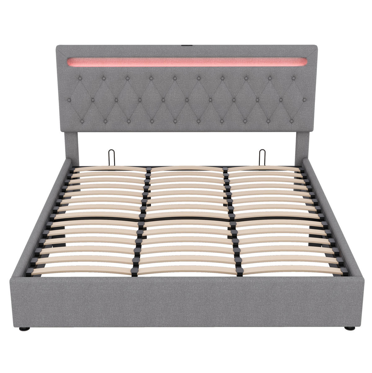 POLSTERBETT mit LED-Beleuchtung 180/200 cm mit Bettkasten und USB-Anschluss - Grau, Textil (180/200cm) - BEAOK