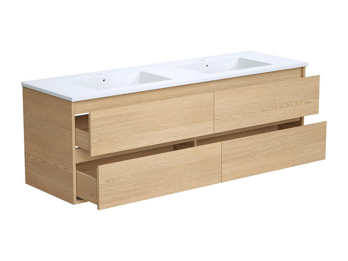 DOPPELWASCHTISCH - 150 cm x 45 cm - Holz, Platte - Naturfarben Hell - MILIPAM - Naturfarben, Holz (150/50/45cm) - Vente-Unique