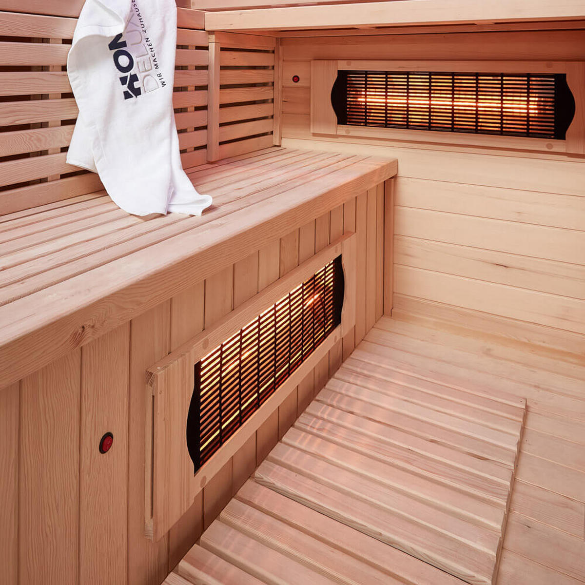 INFRAROTKABINE mit Vollspektrumstrahler SAHARA XXL - 150 x 150 cm für 4 Personen - Braun, Holz (150/200/150cm) - Home Deluxe