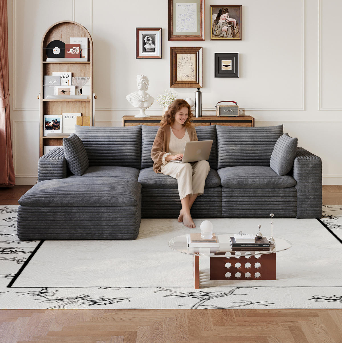 ECKSOFA aus Stoff 260 cm Dunkelgrau ohne Montage mit abnehmbarer Polsterung und flexiblen Modulen - Dunkelgrau, Textil (260/160cm) - Modfu