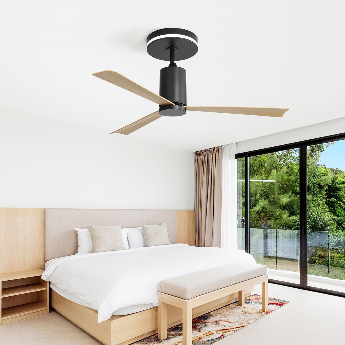DECKENVENTILATOR DE-16329 flach mit LED & reversibel Nickel - Naturfarben, Kunststoff (132/132/65.5cm) - ComfortXL