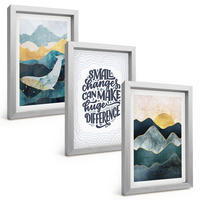 BILDER SET 3er Set - 20x30 cm Silberner Rahmen - Abstrakte Berginspiration - Silberfarben, Kunststoff (20/30cm) - TULUP