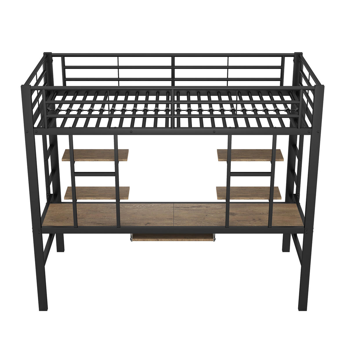 HOCHBETT 90/200 cm aus Metall mit Schreibtisch und 2 Regalen Schwarz - Schwarz, Metall (90/200cm) - Modenvie