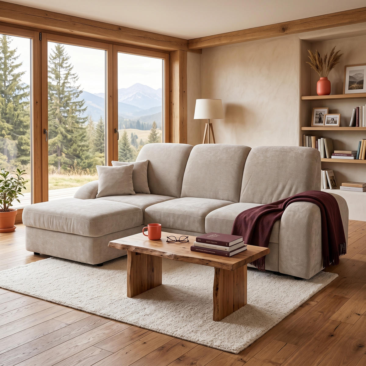ECKSOFA VIBE S Links mit Schlaffunktion 130x202 Chenille Beige - Beige/Schwarz, Holz/Kunststoff (255/156cm) - Muffo