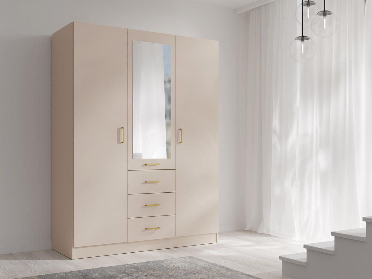 KLEIDERSCHRANK KERONA 19 - 150,5×200,5×58 cm cm mit Spiegel, 2 Türen & 3 Schubladen Wüstensand - Sandfarben, Holz/Holzwerkstoff (150.5/200.5/58cm) - Milaros Markt