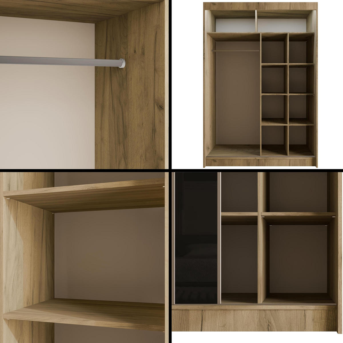 KLEIDERSCHRANK VESLI mit LED - 150 cm - Braun|Schwarz - Schwarz/Braun, Holzwerkstoff (150/215/61cm) - ALTDECOR