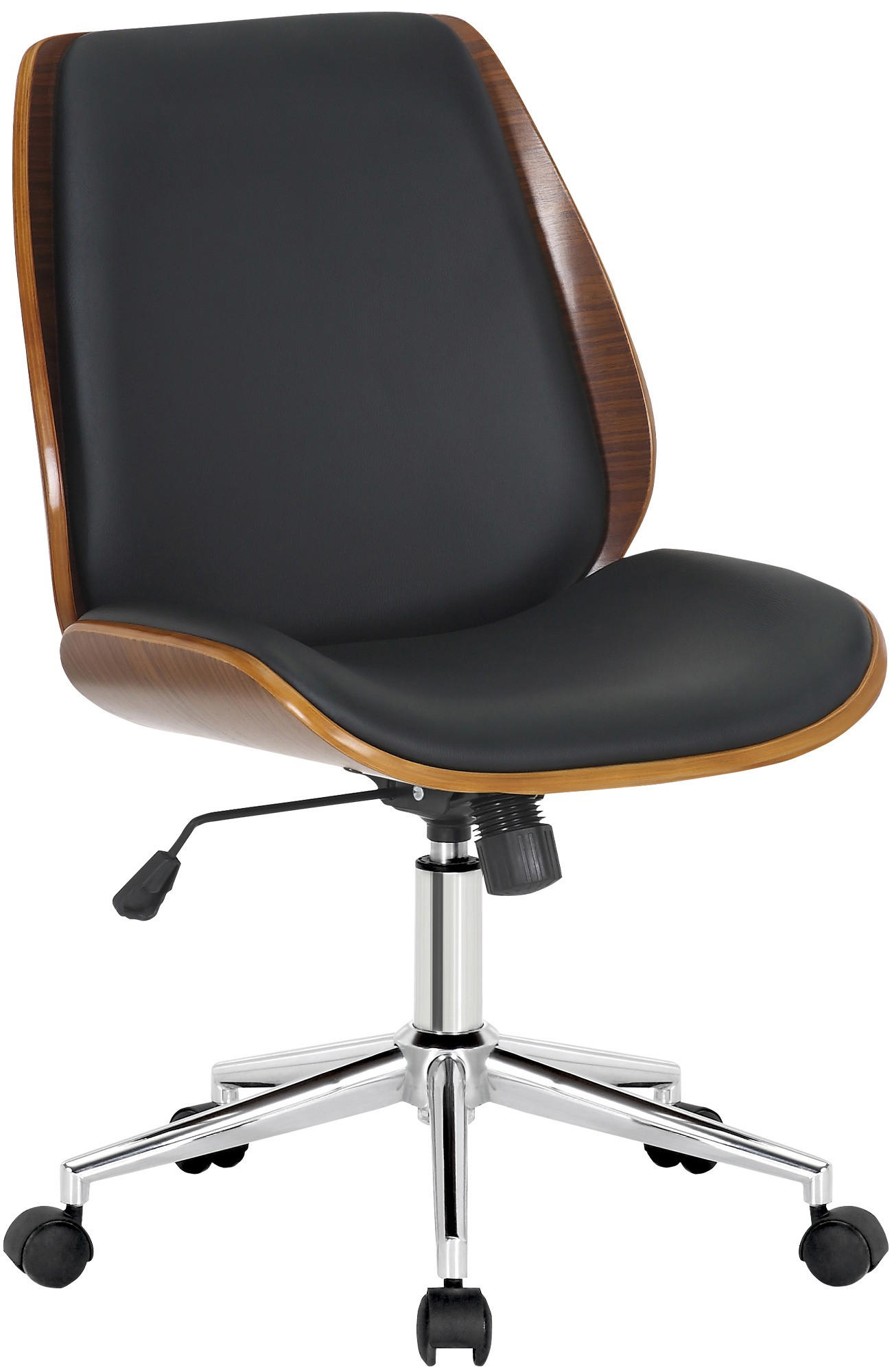 DREHSTUHL Lederlook Walnuss/Schwarz - Chromfarben/Walnussfarben, Textil/Metall (49.5/90/57cm) - CLP