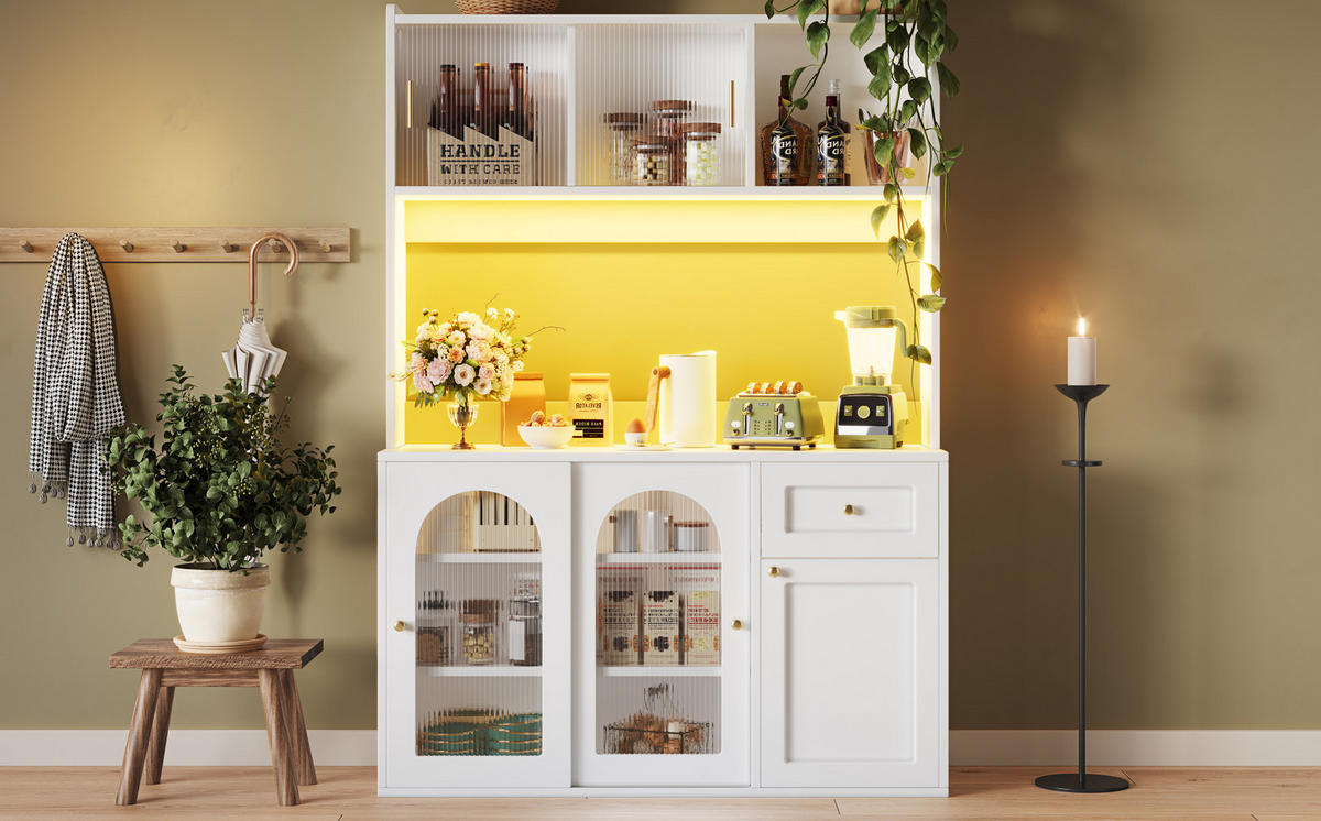 BUFFET 120/35/167 cm aus MDF und Holzwerkstoff mit LED-Beleuchtung Weiß - Weiß, Holzwerkstoff (120/167/35cm) - Modenvie